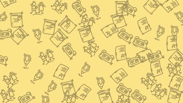 Pencil icons of happy children in doodle drawings make for a dynamic and colorful backtoschool pattern suitable for educational designs.