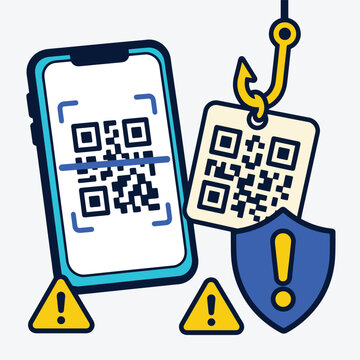 QR Code Phishing Scam Warning and Mobile Cybersecurity Illustration