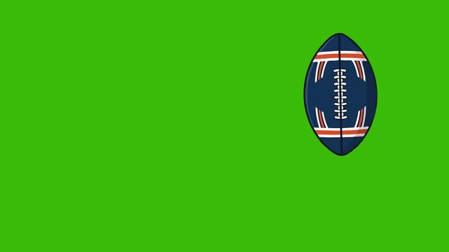 Blue patterned american football spinning and bouncing isolated on green screen background