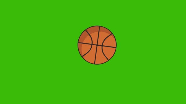 Cartoon basketball spinning and bouncing isolated on green screen background