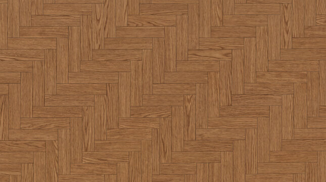 A seamless texture of rich brown oak wood laid in a classic herringbone parquet pattern.