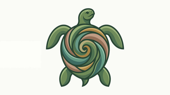 Abstract artistic turtle illustration featuring a unique spiral vortex shell design in green tones