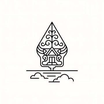 Minimalist Indonesian Gunungan Wayang Line Art Icon Vector Graphic Illustration
