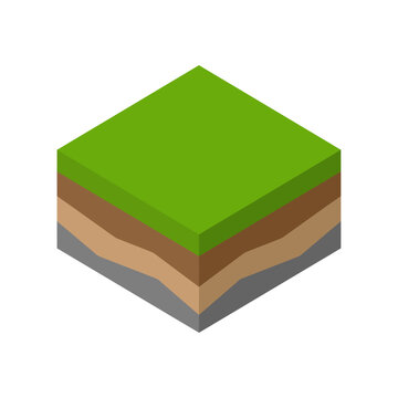 Isometric Cross Section of Earth Layers Featuring Green Grass Surface and Soil Strata