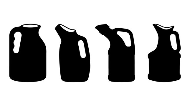 urinal bottle realistic black shadow silhouette isolate vector set