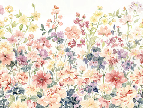 Watercolor seamless pattern with wild flowers. Perfect for wallpaper, fabric design, wrapping paper, surface textures, digital paper.