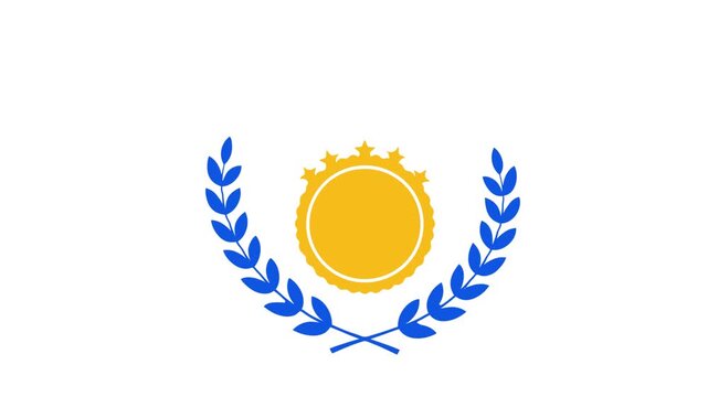 Gold seal badge icon with blue laurel wreath and stars isolated on white background