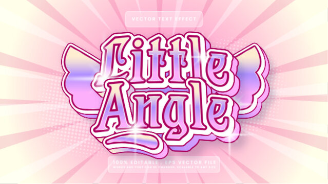 Little Angle Text Effect Vector Graphic with Pink Retro Style and Wings