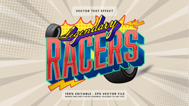 Legendary Racers Retro Comic Book Style Text Effect Design
