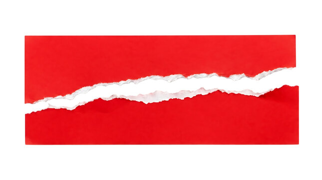 Bright red paper sheet with diagonal torn edge revealing white space background diagonal material cardboard creative