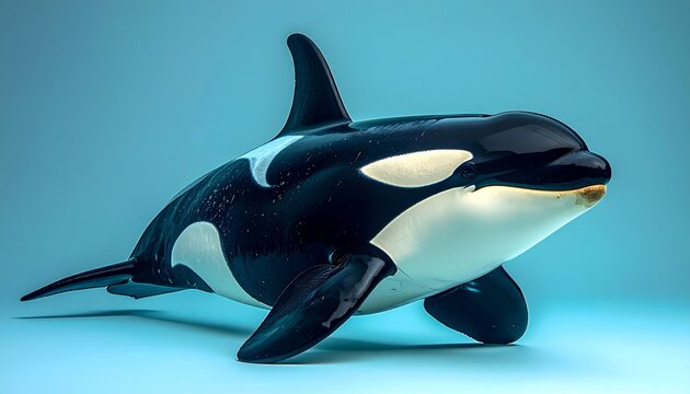 Orca killer whale toy model on blue background