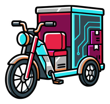 Cyberpunk glowing delivery tricycle isolated vector .... Generative AI
