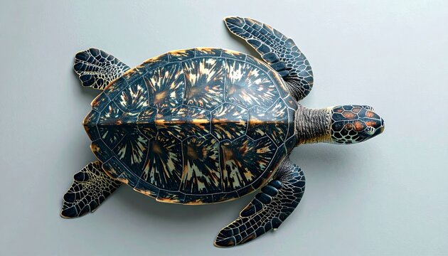 Sea turtle top view on plain background | Marine life concept