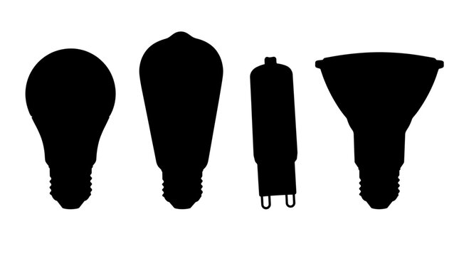 led bulb realistic black shadow silhouette isolate vector set