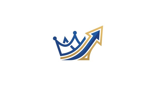 Crown and financial growth arrow logo vector design, business success and leadership concept icon