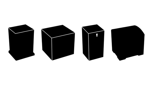 donation box realistic black shadow silhouette isolate vector set