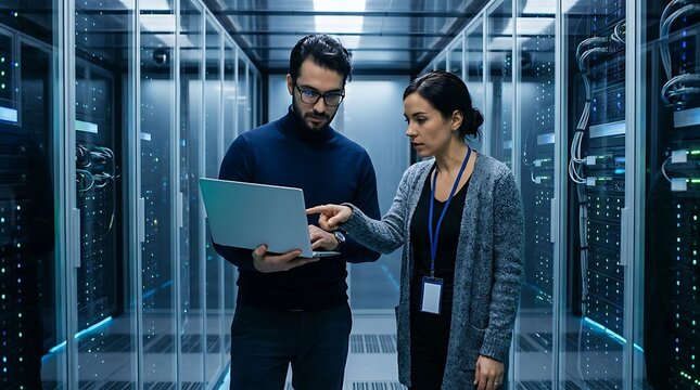 It professionals working with servers in a data center