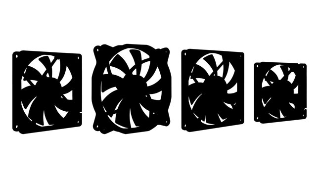 computer fan realistic black shadow silhouette isolate vector set