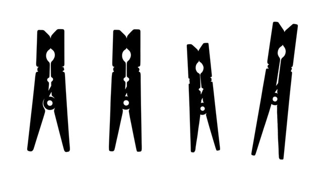 clothespin realistic black shadow silhouette isolate vector set