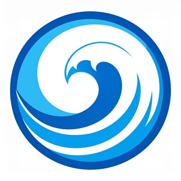 Stylized circular blue wave emblem for marine branding and ocean conservation identity on white background