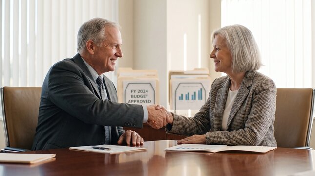  Finance Directors Shaking Hands on Budget Approval

