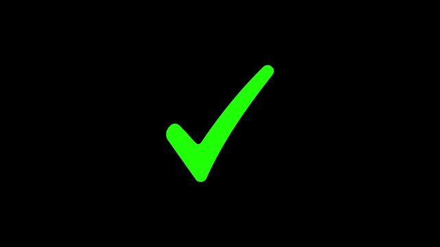 Green CheckMark Animation black Transparent Background. tick check icon animation. checkmark symbol, success, approval, confirmation,complete.