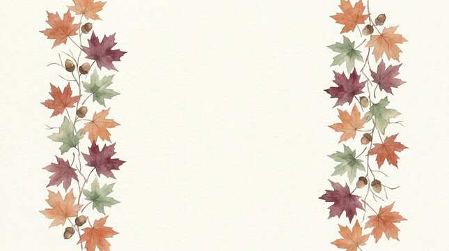 Vibrant autumn maple leaves and acorns border pattern