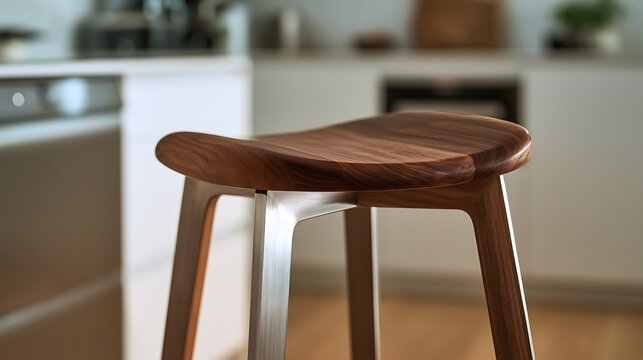 Modern wooden bar stool in a bright contemporary kitchen interior.