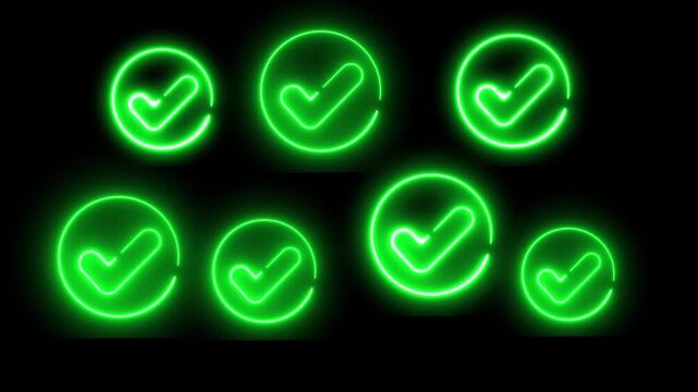 Glowing neon checkmarks pulse gently on black