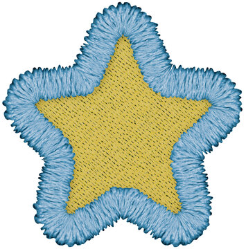 Yellow Embroidered Star With Fluffy Blue Border