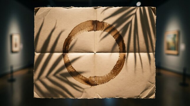 Large Coffee Stain on Folded Paper Displayed in Gallery