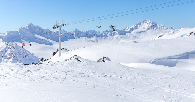 Ski lift in Ski Resort high in the mountains