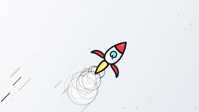 Animated Rocket Launching with Smoke Trail Motion Graphic