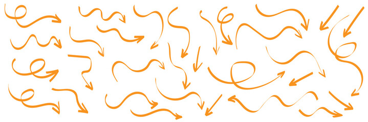 Fototapeta premium Squiggly arrows doodle set. Curve and Spiral comic symbols in sketch style. Hand drawn vector illustration isolated on white background