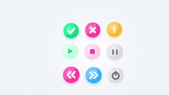 Animated Interface Icon Set with Play Pause and Control Buttons