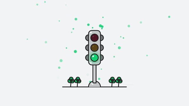 Animated Green Traffic Light Flat Vector Motion Graphic