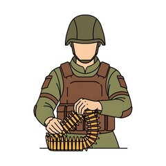 Obraz premium Soldier in Uniform Loading Machine Gun Ammunition Belt