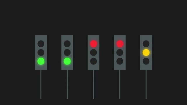 Animated Row of Traffic Lights Flashing Sequence Motion Graphic