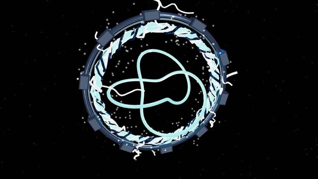 Futuristic fusion reactor ring with glowing electric arcs in space