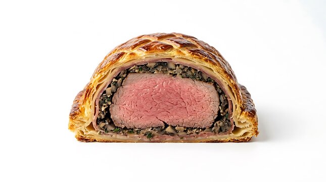 Delicious Beef Wellington with flaky pastry and mushroom duxelles, perfectly cooked