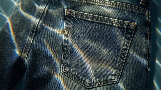 Blue Denim Back Pocket with Shimmering Water Light Effects