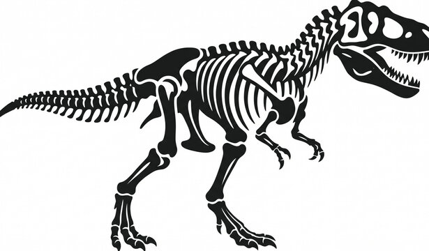 T Rex Dinosaur Skeleton Negative Space Black Silhouette Vector Illustration