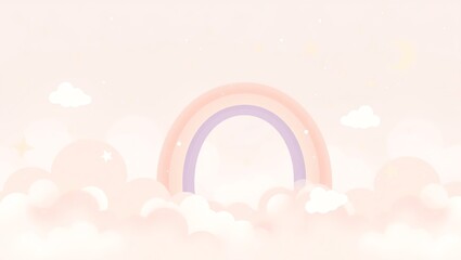 Obraz premium A serene illustration featuring a pastel rainbow arching over soft clouds, creating a dreamy atmosphere. Perfect for concepts related to hope, positivity, and nature's beauty.