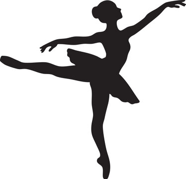 Adobe Illustrator Artwork of Silhouette of a ballerina performing a flawless en pointe arabesque, graceful ballet dancer graphic