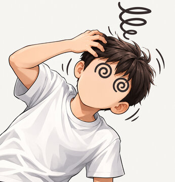 Confused Boy Scratching Head, Cartoon Illustration