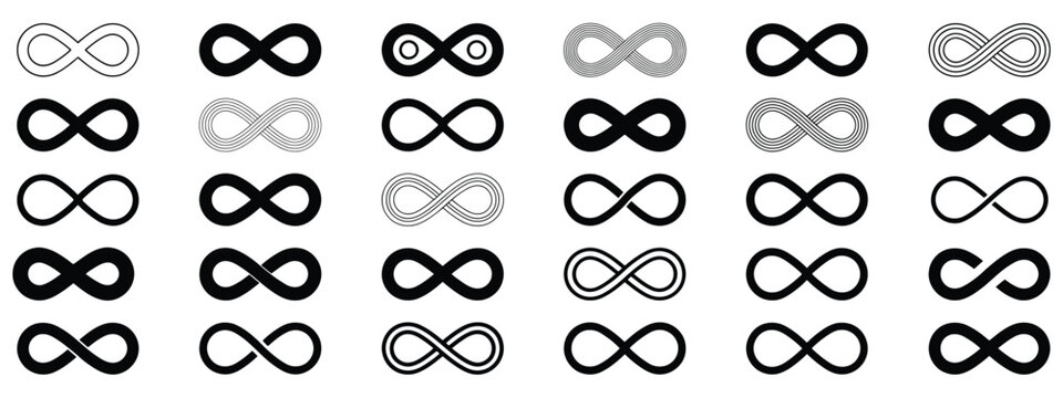 Infinity symbols representing endless unlimited eternal continuity and everlasting concepts for modern branding and design