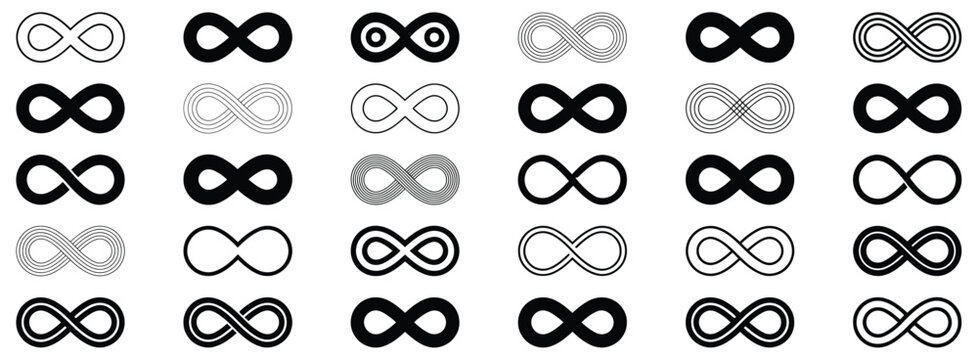 Infinity symbols featuring endless unlimited eternal continuity and timeless concepts for business technology and creative branding