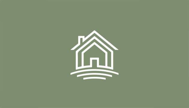 Simple house icon with foundation waves illustration