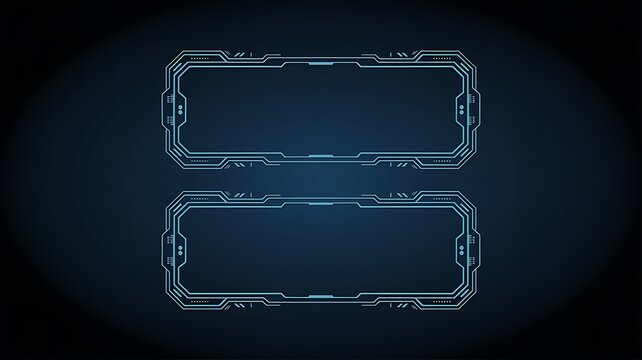 Futuristic empty digital interface frames with glowing technology borders on dark background