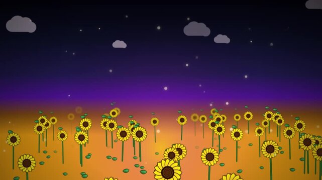 2D Animated Sunflower Field Night Motion Graphic